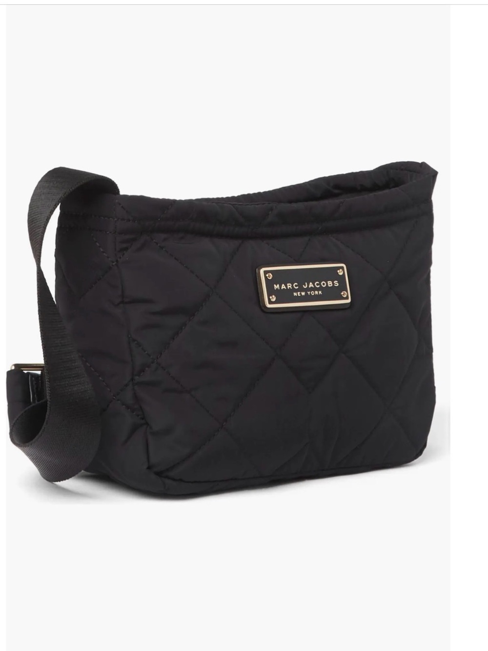 Marc Jacobs Black Quilted Nylon Crossbody with Logo Plaque